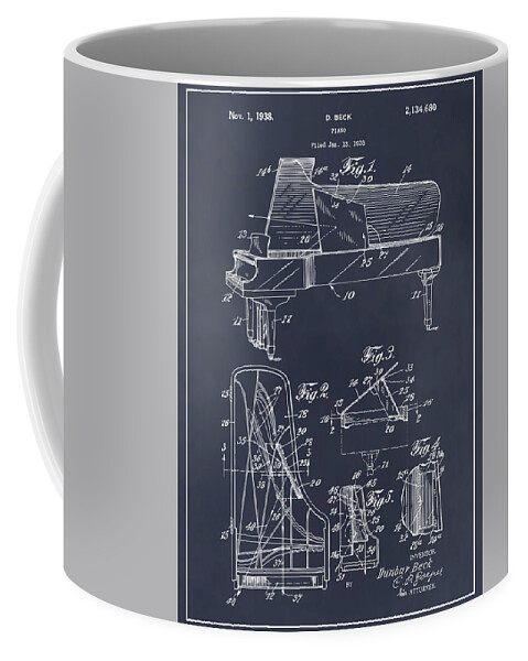 Beck Coffee Mug featuring the drawing 1938 Beck Steinway Grand Piano Patent Print Blackboard by Greg Edwards