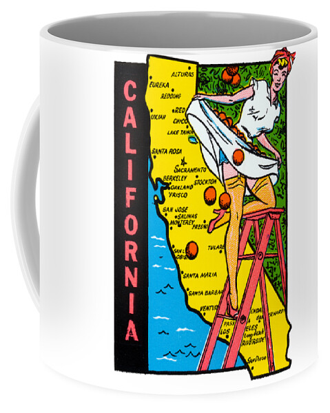 California Coffee Mug featuring the painting 1950s California Map Luggage Label by Historic Image