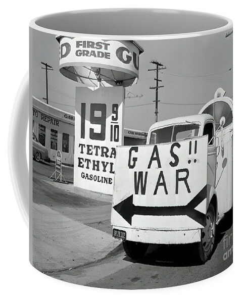 Vintage Coffee Mug featuring the photograph 1950s Gas War Promotion by Retrographs