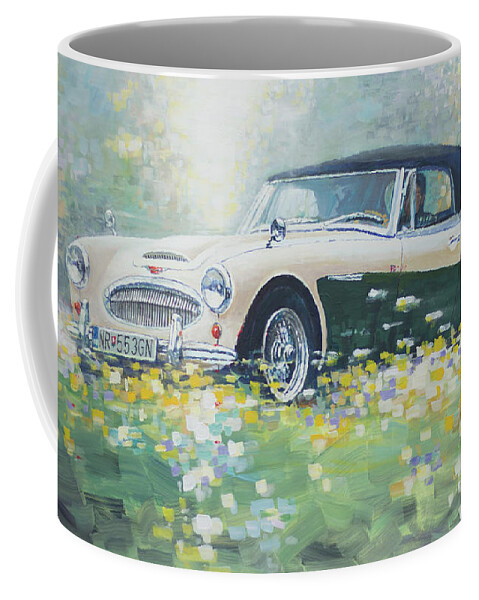 Shevchukart Coffee Mug featuring the painting 1967 Austin Healey 3000 Mk I I I B J 8 by Yuriy Shevchuk