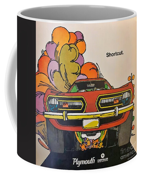 Vintage Coffee Mug featuring the mixed media 1970s Advertisement Plymouth Barracuda Shortcut by Retrographs