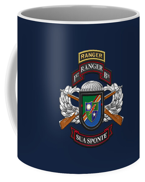  Military Insignia & Heraldry Collection By Serge Averbukh Coffee Mug featuring the digital art 1st Ranger Battalion - Army Rangers Special Edition over Blue Velvet by Serge Averbukh