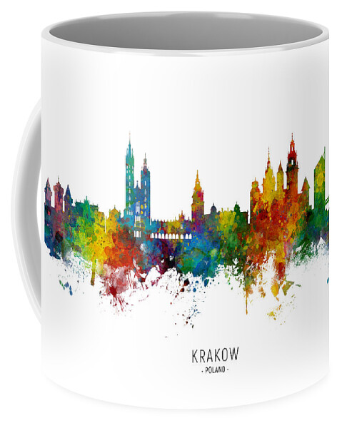 Krakow Coffee Mug featuring the digital art Krakow Poland Skyline #2 by Michael Tompsett