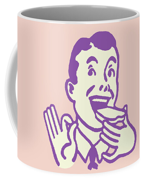 Adult Coffee Mug featuring the drawing Man Eating Toast and Gesturing #2 by CSA Images