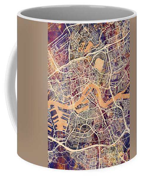 Rotterdam Coffee Mug featuring the digital art Rotterdam Netherlands City Map by Michael Tompsett