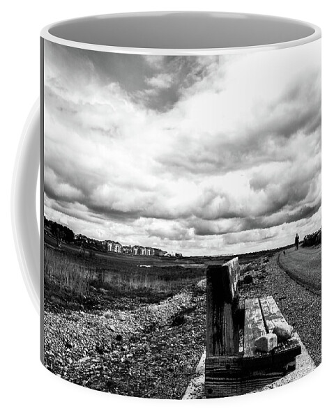 Black And White Coffee Mug featuring the photograph 2 Stones On Bench by Edward Lee
