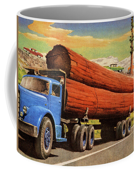 Campy Coffee Mug featuring the drawing Truck Hauling Logs #2 by CSA Images