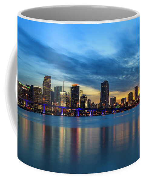 Biscayne Bay Coffee Mug featuring the photograph Miami Sunset Skyline by Raul Rodriguez