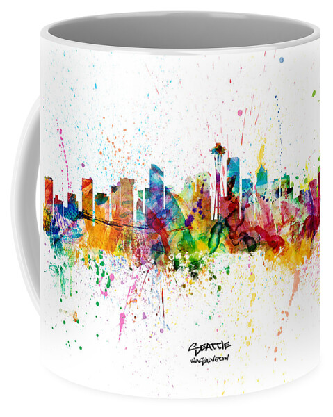 Seattle Coffee Mug featuring the digital art Seattle Washington Skyline by Michael Tompsett