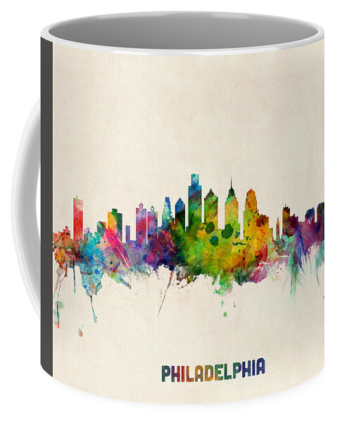 Philadelphia Coffee Mug featuring the digital art Philadelphia Pennsylvania Skyline #26 by Michael Tompsett