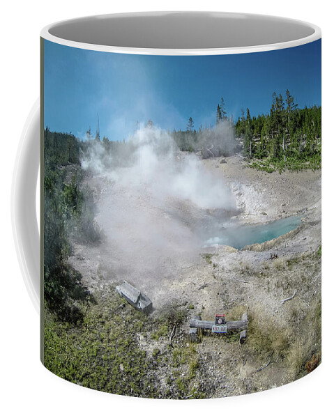 Yellow Coffee Mug featuring the photograph Artists Paint Pots Yellowstone wyoming #3 by Alex Grichenko