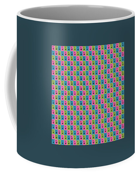 Mid Century Modern Coffee Mug featuring the digital art Atomic Cat 1 on Rectangles by Donna Mibus