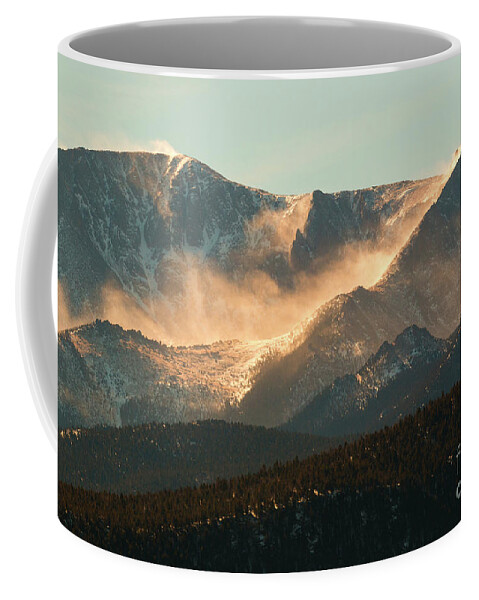 Pike National Forest Coffee Mug featuring the photograph Blowing Snow on Pikes Peak Colorado #3 by Steven Krull