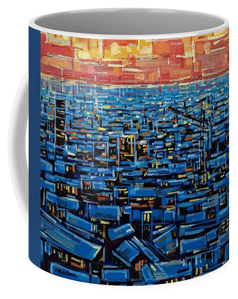 Sunset Coffee Mug featuring the painting Facades #3 by Enrique Zaldivar