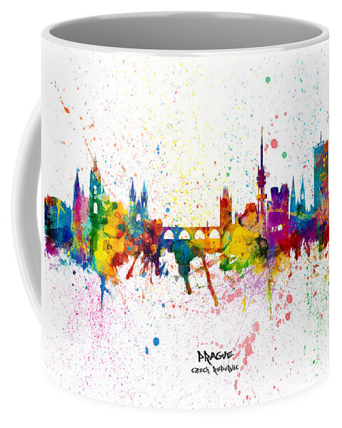 Prague Coffee Mug featuring the digital art Prague Czech Republic Skyline by Michael Tompsett