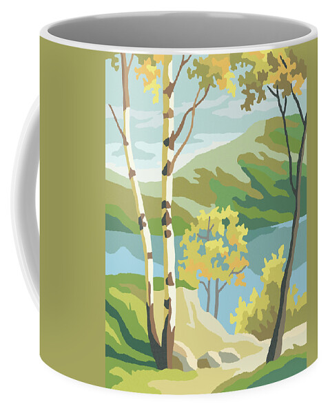 Birch Coffee Mug featuring the drawing Wilderness Landscape #3 by CSA Images
