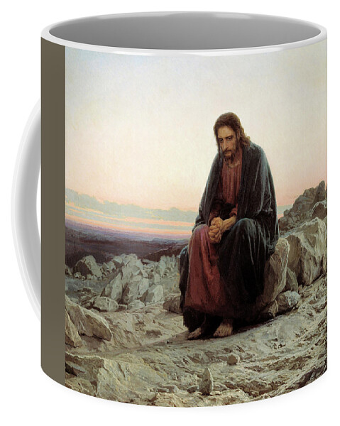 Russian Coffee Mug featuring the painting Christ in the Wilderness by Ivan Kramskoy