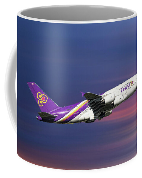 Thai Coffee Mug featuring the mixed media Thai Airways Airbus A380-841 #4 by Smart Aviation
