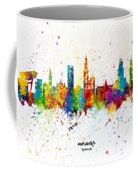 Antwerp Coffee Mug featuring the digital art Antwerp Belgium Skyline by Michael Tompsett