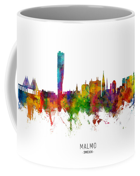Malmo Coffee Mug featuring the digital art Malmo Sweden Skyline by Michael Tompsett