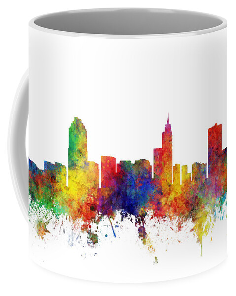 Raleigh Coffee Mug featuring the digital art Raleigh North Carolina Skyline by Michael Tompsett