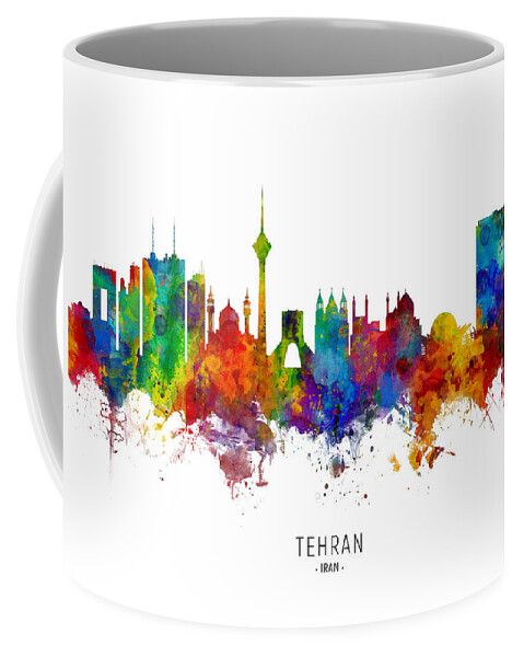 Tehran Coffee Mug featuring the digital art Tehran Iran Skyline by Michael Tompsett