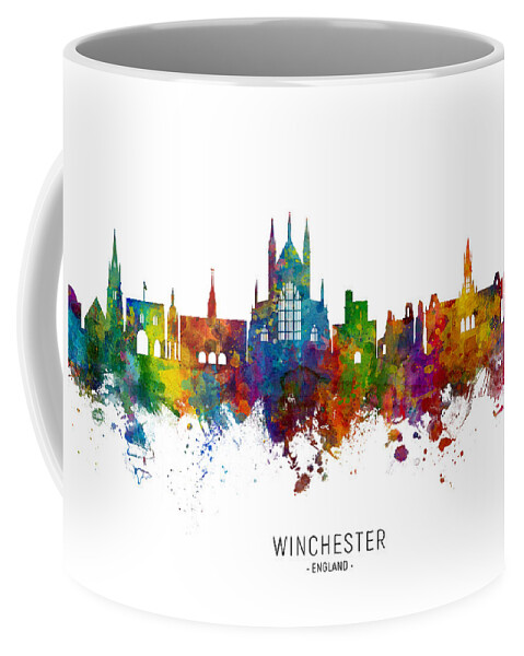 Winchester Coffee Mug featuring the digital art Winchester England Skyline by Michael Tompsett