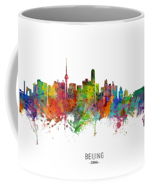 Beijing Coffee Mug featuring the digital art Beijing China Skyline by Michael Tompsett