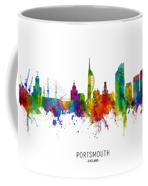 Portsmouth Coffee Mug featuring the digital art Portsmouth England Skyline by Michael Tompsett