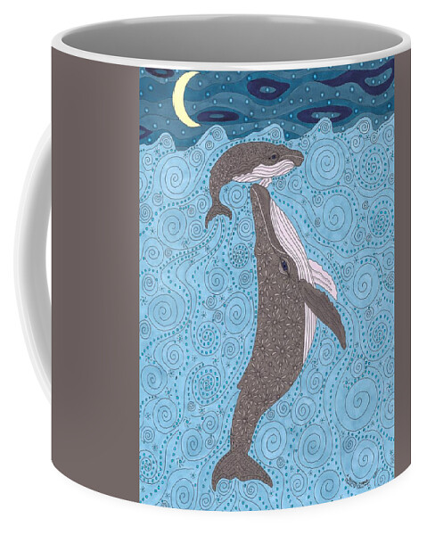 Whale Coffee Mug featuring the drawing A Helping Nudge by Pamela Schiermeyer