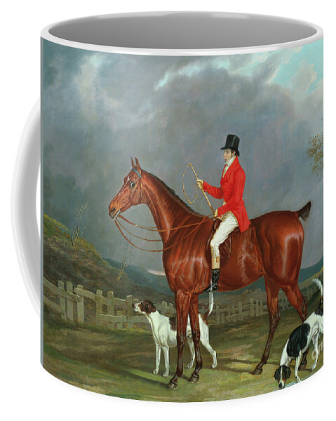 A Huntsman And Hounds Coffee Mug featuring the painting A Huntsman and Hounds, 1824 by David of York Dalby