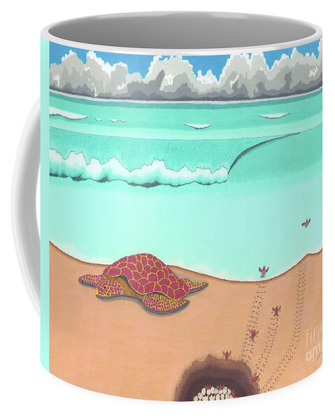 Turtle Coffee Mug featuring the drawing A New Beginning by John Wiegand
