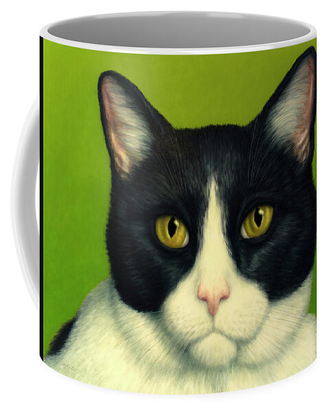 Serious Coffee Mug featuring the painting A Serious Cat by James W Johnson