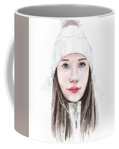 Winter Coffee Mug featuring the drawing A Winter Girl by Masha Batkova