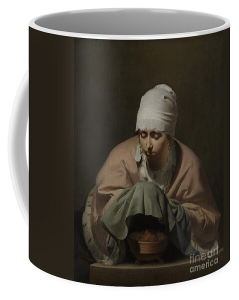 Cesar Boetius Van Everdingen Coffee Mug featuring the painting A Young Woman Warming Her Hands Over A Brazier, An Allegory Of Winter, C.1644-8 (oil On Canvas) by Cesar Boetius Van Everdingen