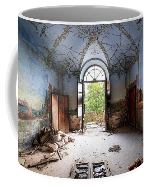 Urban Coffee Mug featuring the photograph Abandoned Bird Cage Fresco by Roman Robroek