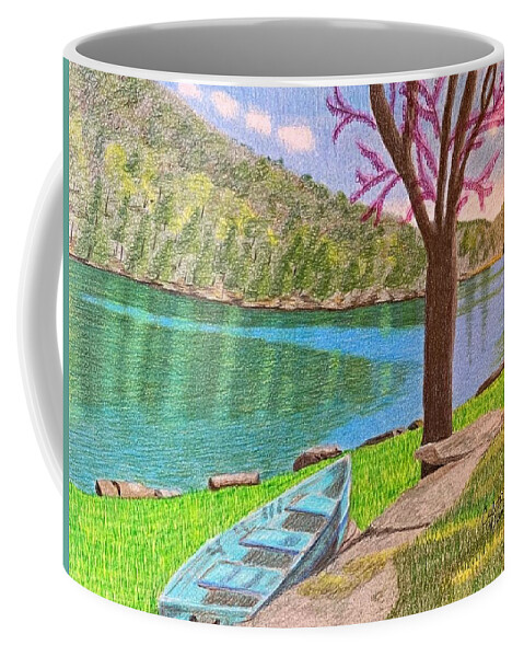 Boat Coffee Mug featuring the drawing Abandoned boat by Colette Lee