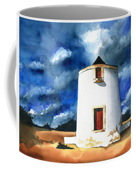 Portugal Coffee Mug featuring the painting Abandoned Portuguese Windmill by Dora Hathazi Mendes
