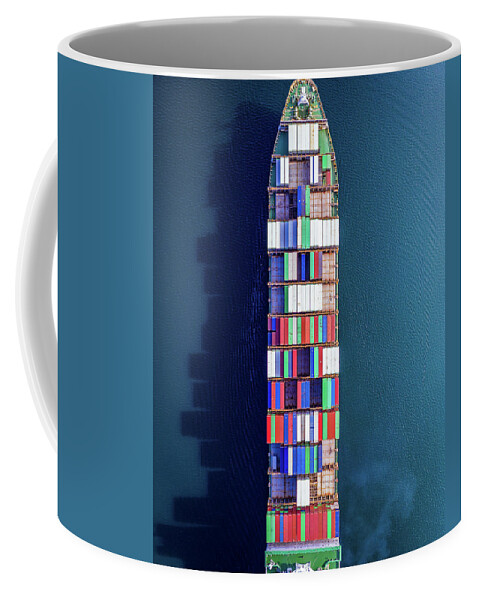 Ship Coffee Mug featuring the photograph Above The Cargo Ship by Clinton Ward