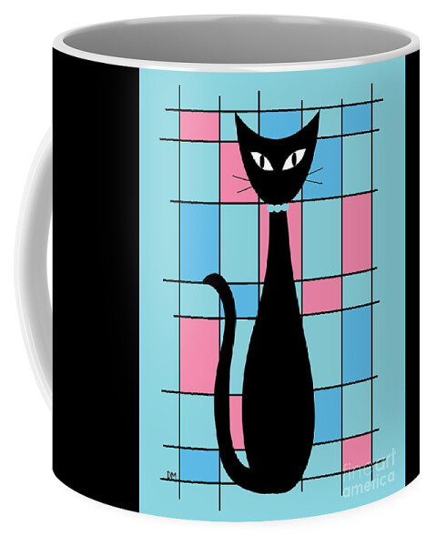 Mid Century Modern Coffee Mug featuring the digital art Abstract Cat in Blue and Pink by Donna Mibus
