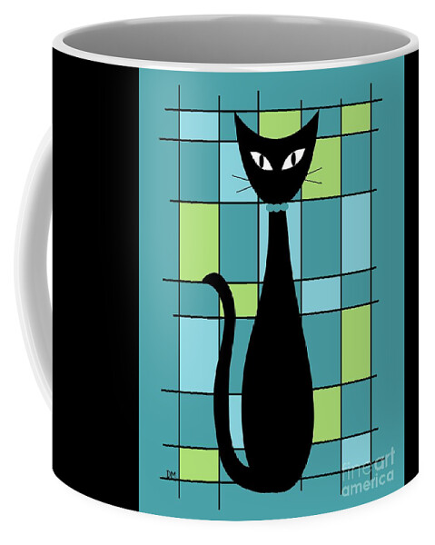  Coffee Mug featuring the digital art Abstract Cat in Teal by Donna Mibus