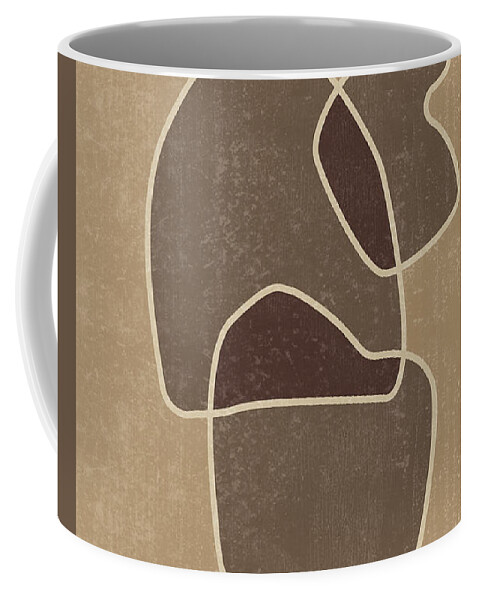 Abstract Coffee Mug featuring the mixed media Abstract Composition in Brown and Tan - Modern, Minimal, Contemporary Print - Earthy Abstract 1 by Studio Grafiikka