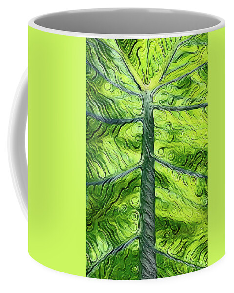 Abstract Coffee Mug featuring the digital art Abstract Green Leaf / Tree by Rick Deacon
