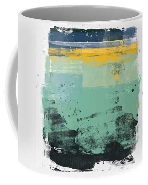 Abstract Coffee Mug featuring the painting Abstract Sage Green and Yellow Study by Naxart Studio