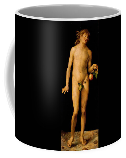 Adam Coffee Mug featuring the painting 'Adam', 1507, Oil on panel, 209 x 81 cm, P02177. Albrecht Durer . by Albrecht Durer -1471-1528-