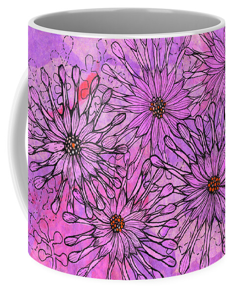 African Daisy Coffee Mug featuring the mixed media African Daisy, Cape Daisies, Pink Flowers, Floral Art by Julia Khoroshikh