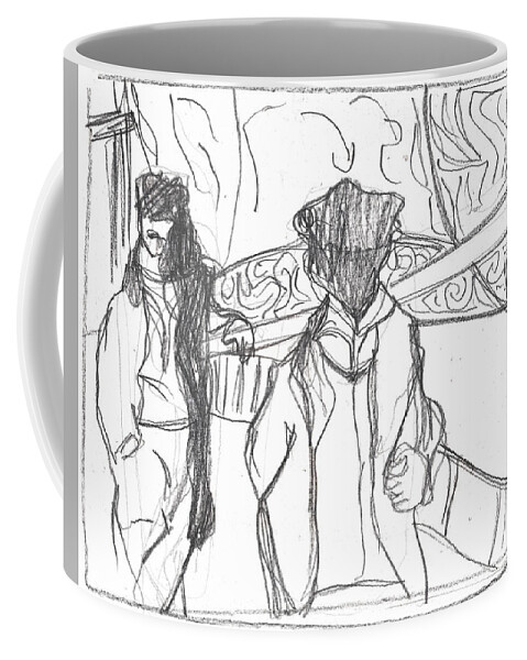 Drawing Coffee Mug featuring the drawing After Billy Childish Pencil Drawing b2-5 by Edgeworth Johnstone