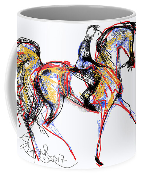 Contemporary Horse Painting Coffee Mug featuring the digital art After the Derby by Stacey Mayer