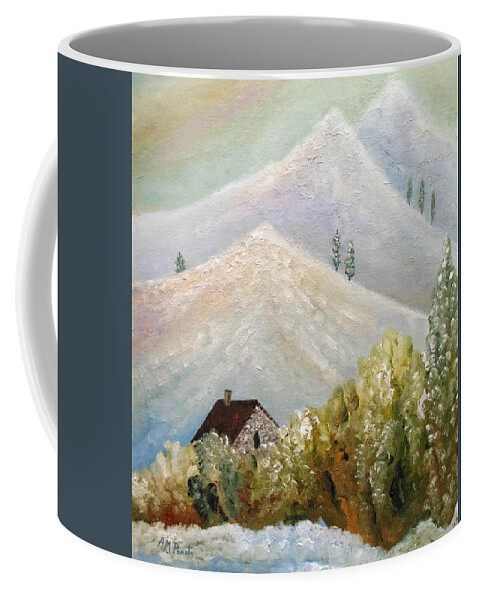 Snowy Landscape Coffee Mug featuring the painting After The Ice Storm by Angeles M Pomata