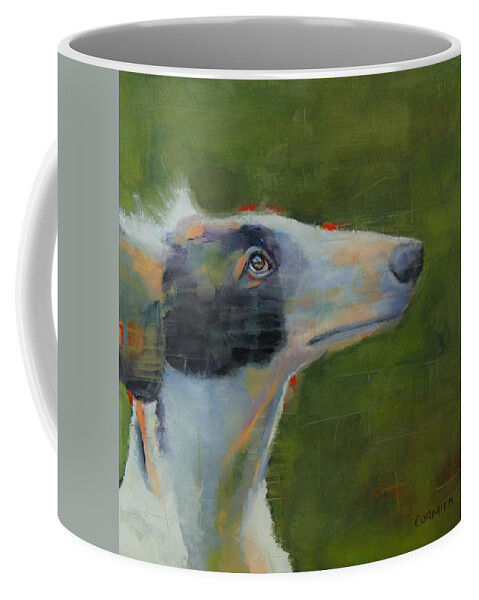 Borzoi Coffee Mug featuring the painting Against a Field of Green by Jean Cormier